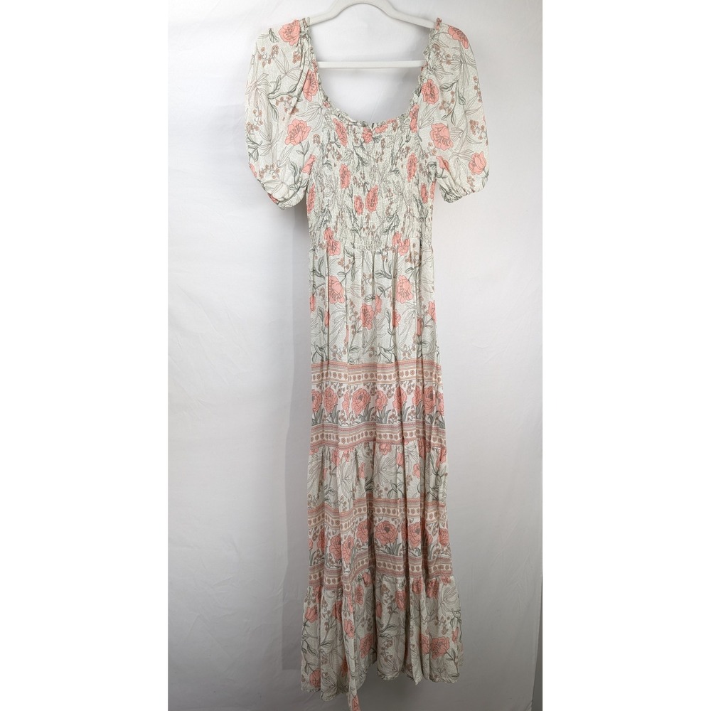 Romantic Floral Puff Sleeve Maxi Peasant Dress Size S Fairy Cottagecore Coquette - Picture 7 of 9